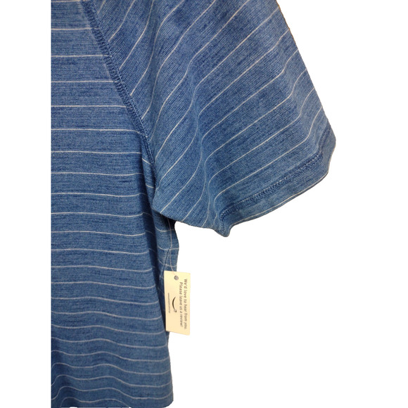Goodthreads Soft Cotton Henley T Shirt Med Short Sleeve NWT Indigo Blue Stripes - Picture 6 of 7